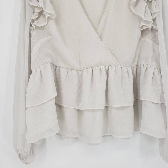 3/$25 422 Torrid Ruffle Top L Surplice V Neck Long Sleeve Blouse Cream Tiered 0 - Picture 6 of 9